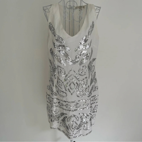 Boston proper linen blend silver sequined short dress sleeveless white size 4 - Picture 1 of 8